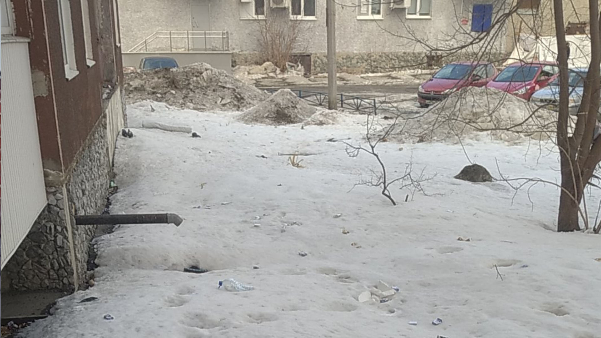 Грязь и мусор под окнами на Сыромолотова в Екатеринбурге